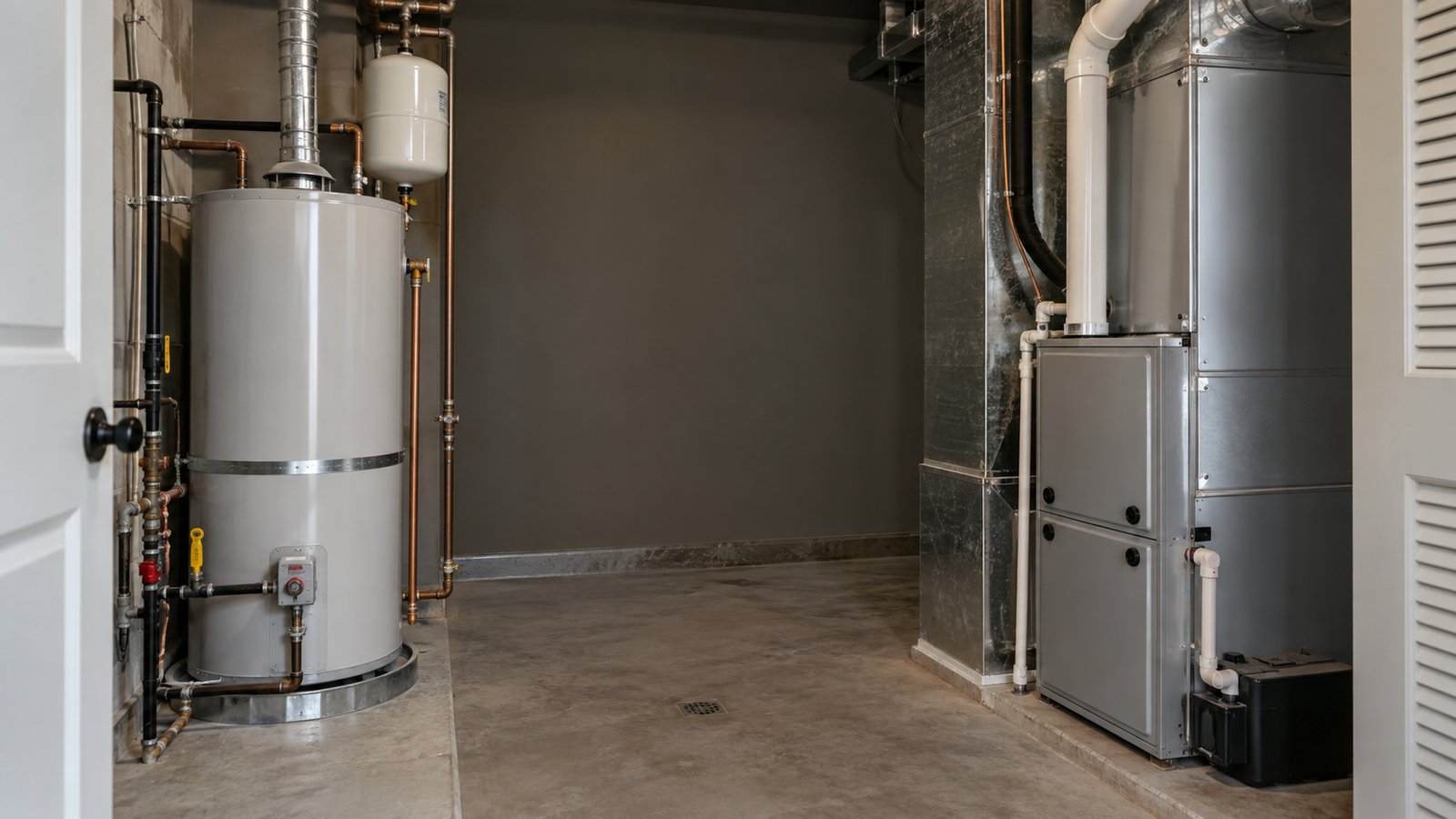 Water heater and furnace in a utility room