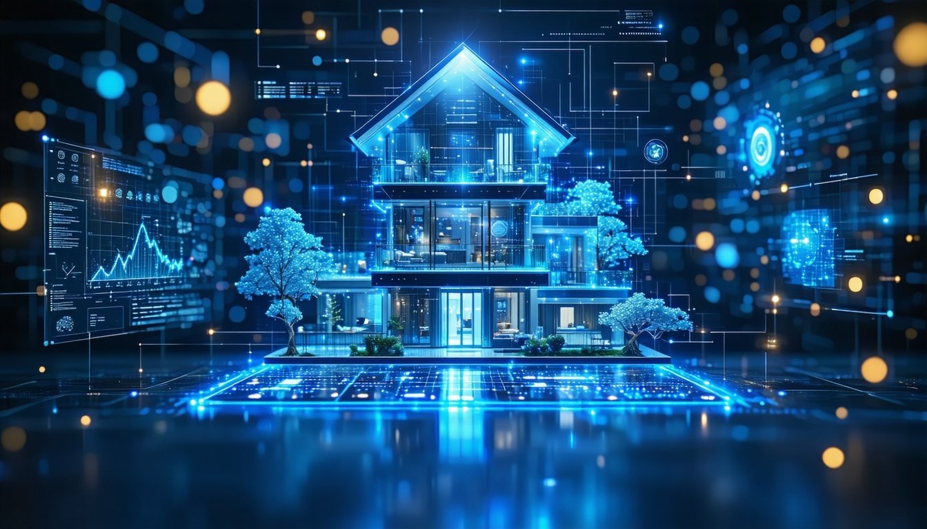 Modern home visualization of integrated smart devices and AI technology for enhanced living.
