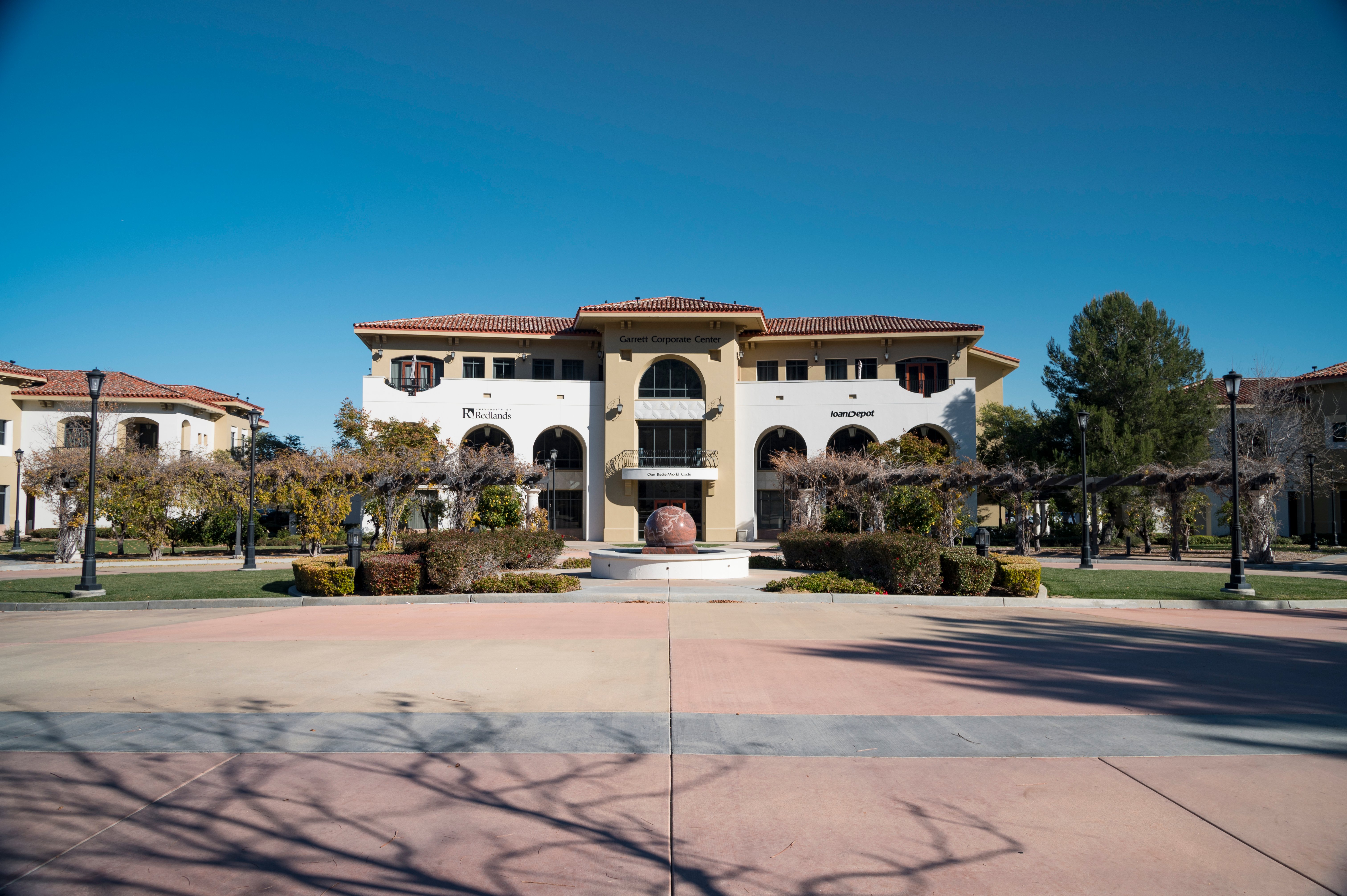 Garrett Corporate Center commercial office building and landscaped courtyard.
